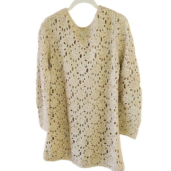 Escada Margaretha Ley Beige Gold Metallic Open Knit Mini Dress Sweater Luxury - Picture 1 of 8
